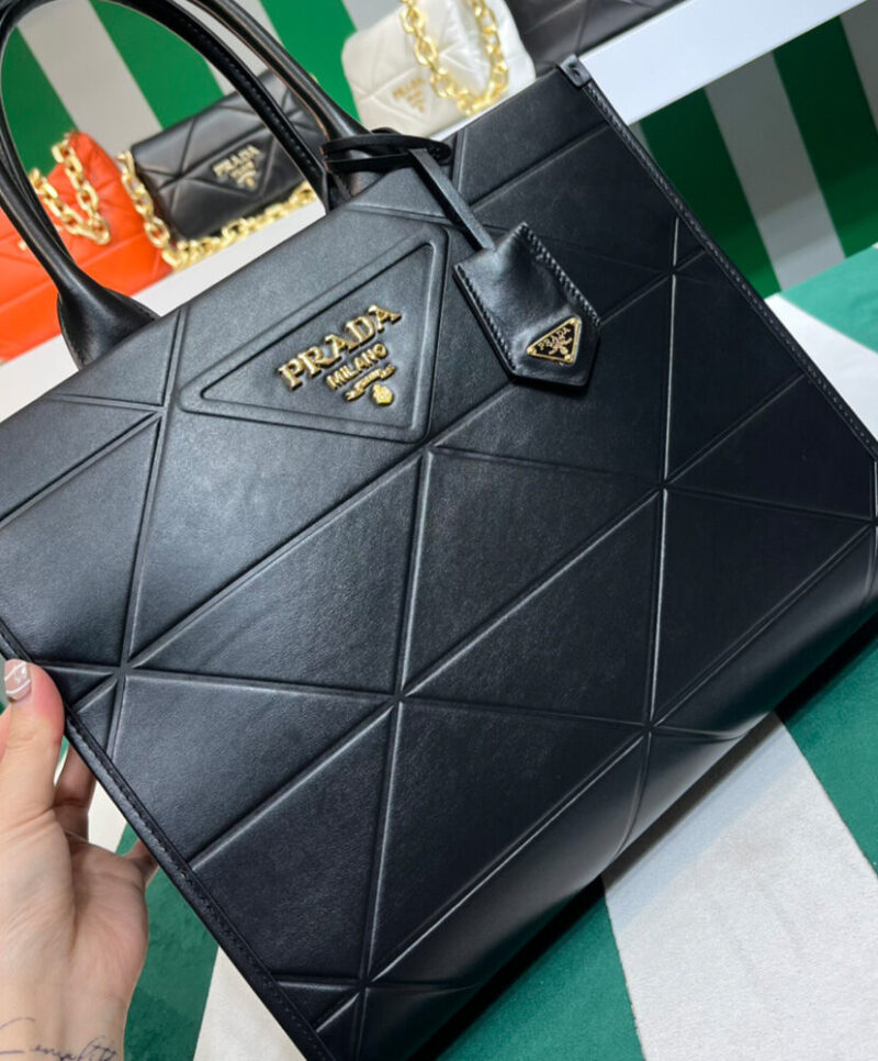 Prada Medium Leather Prada Symbole Bag With Topstitching 1BA378 Black